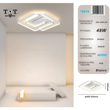 Plafoniera led 48w quadrata spirale vortice bianco lampadario da soffitto moderno luce bianco naturale Naturale
