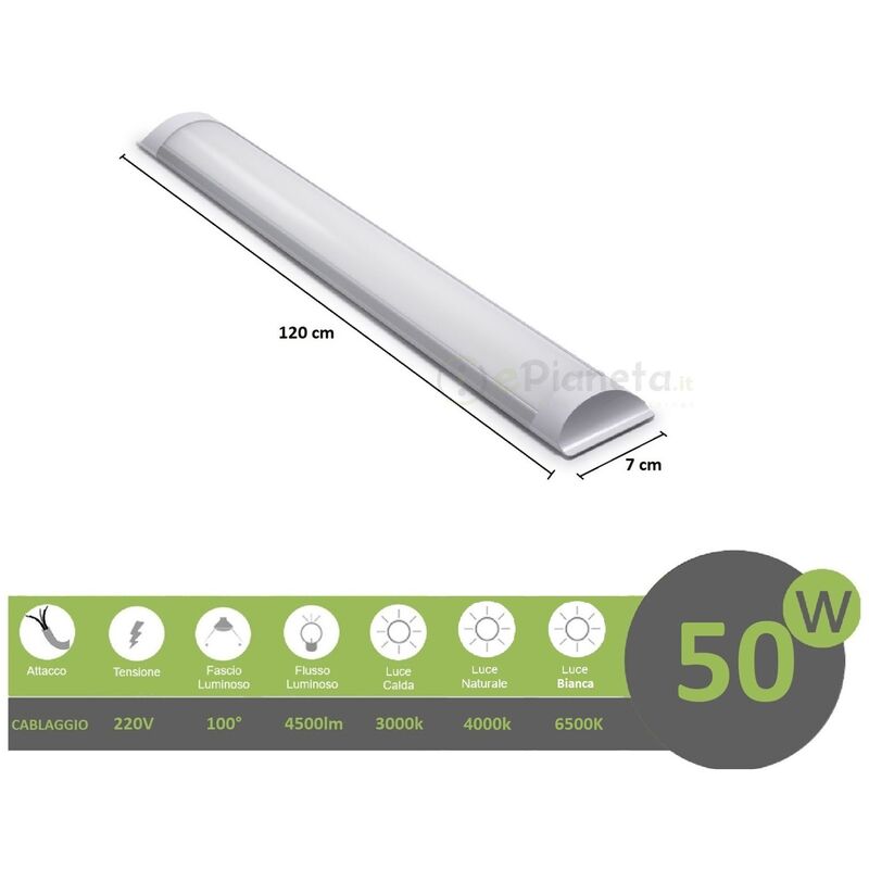 Image of Plafoniera led 50w 3T 120 cm lineare barra luminosa sottopensile luce bianca fredda naturale calda Naturale