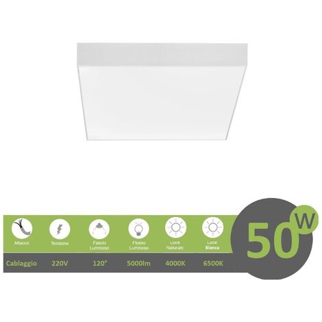 Plafoniera led 50w quadrata bianco design moderno pannello lampada da soffitto luce fredda naturale  Bianco freddo
