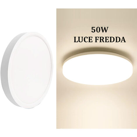 Plafoniera led 50w tonda bianco design moderno pannello lampada da soffitto circolare a cerchio rotonda luce fredda naturale Bianco freddo
