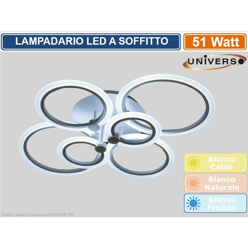 Image of Lampadario plafoniera led a soffitto stile moderno 51W 6 cerchi 2550 lumen - Colore Luce: Bianco Freddo