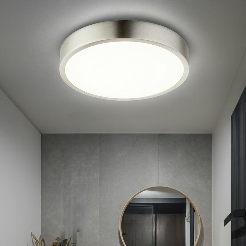 Image of Plafoniera LED dimmerabile luce da bagno rotonda lampada da corridoio plafoniera argento, alluminio pressofuso acrilico opale, 22W 1800lm bianco