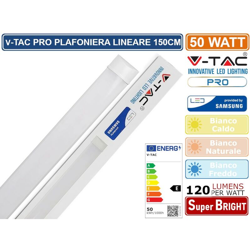 Image of Pro VT-8-50 tubo led prismatico plafoniera 50W chip samsung lampadina 150CM - sku 20354 / 20355 - Colore Luce: Bianco Freddo - V-tac