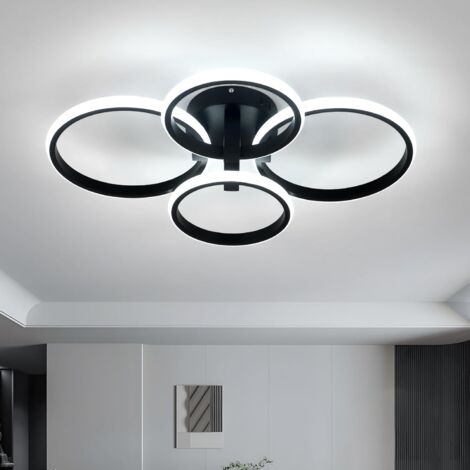 Plafoniera LED circolare GOECO, 4 teste, nera, 57,5x46x11,5 cm, luce bianca 48W, ideale per ampi spazi