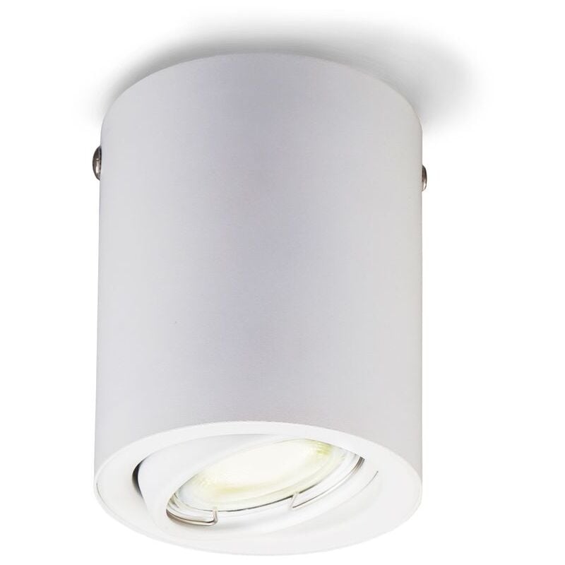 Image of Plafoniera Led con lampadina GU10 inclusa orientabile, luce calda 3000K, 5W, 400 Lm, Lampada da soffitto rotonda in metallo colore bianco, faretto da