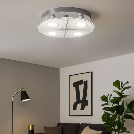 Plafoniera LED cromata da soffitto soggiorno, vetro satinato, 4x 3W 250lm 3000K, DxH 30x7,5 cm