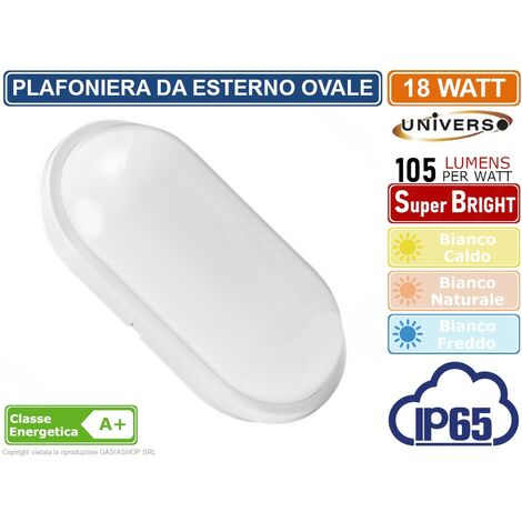 PLAFONIERA LED DA ESTERNO IP65 18W FORMA OVALE COLORE BIANCO 1900 LUMEN - Colore Luce: Bianco Freddo