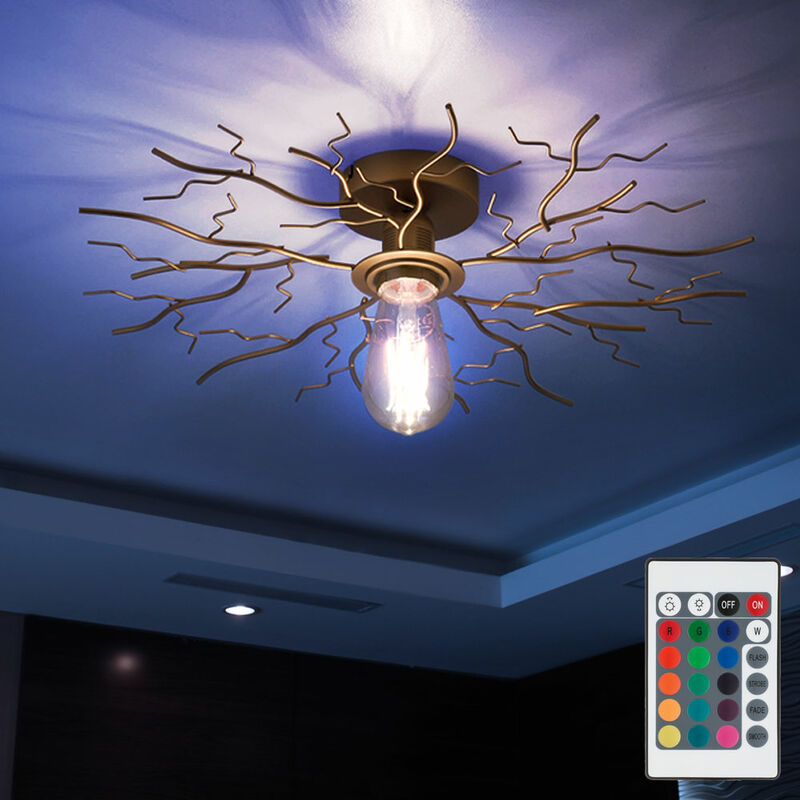 Image of Etc-shop - Plafoniera led da soggiorno in ottone dimmerabile con telecomando, cambio colore rgb, design retrò rami di alberi luminosi, 8,5W 806lm