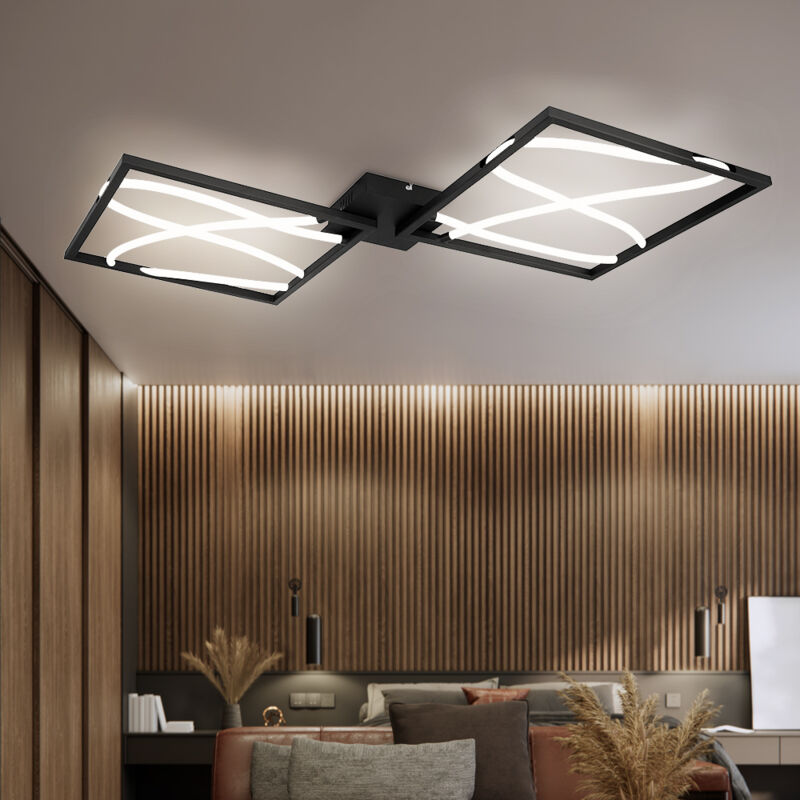 Image of Plafoniera led da soggiorno lampada design plafoniera nera, alluminio metallo opale, 1x led 3000K, LxPxH 78,4x84x6,8 cm