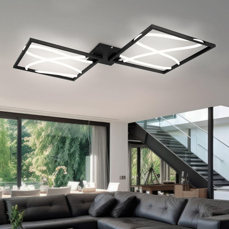 Image of Plafoniera led da soggiorno lampada design plafoniera nera, alluminio metallo opale, 1x led 3000K, LxPxH 78,4x84x6,8 cm