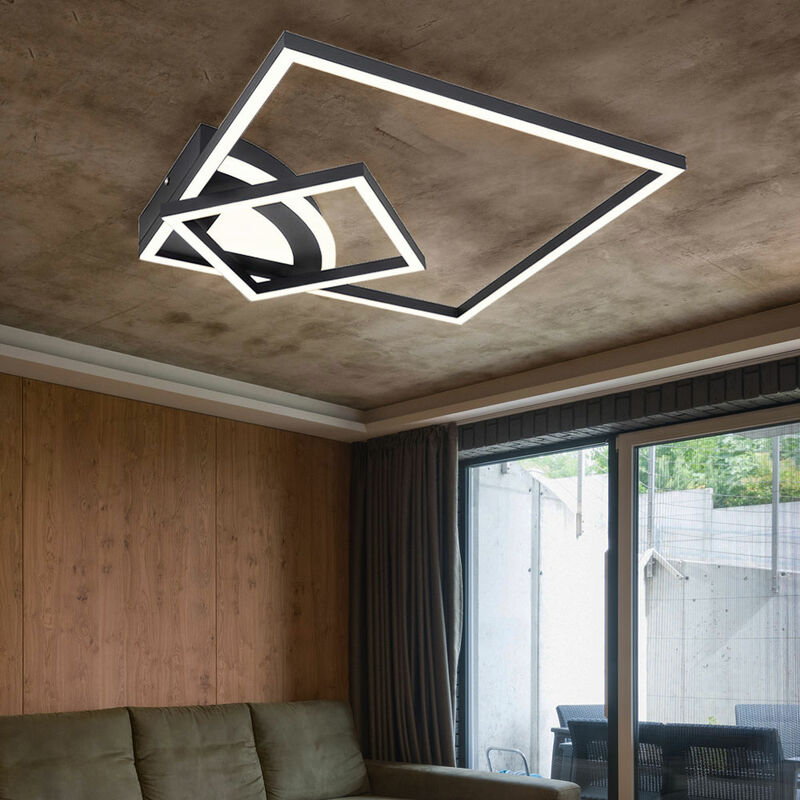 Image of Plafoniera led design moderno plafoniera nera lampada da soggiorno quadrata, 40W 1400lm 3000K, LxPxH 42,5x42,5x7 cm
