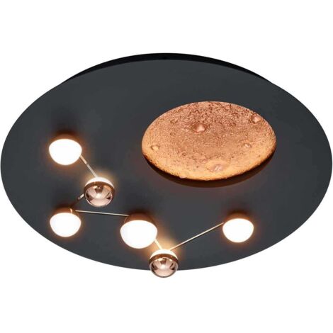 Plafoniera LED effetto lunare, metallo, nero e caffè, D 50 cm, Zodiac