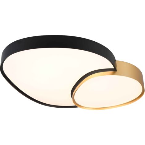 Plafoniera LED forma organica, metallo, nero opaco e oro, L 77 cm, Rise