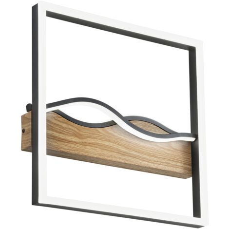 "Plafoniera LED HAWAII quadrata in metallo bianco con base effetto legno 36W con interruttore CCT 40 cm."