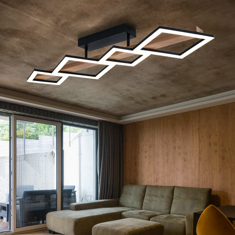 Image of Globo - Plafoniera led in legno lampada da soggiorno design plafoniera luce quadrati, mdf metallo, 35W 1880Lm bianco caldo, LxLxA 92x30x13