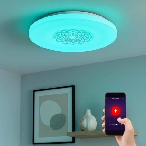 Plafoniera LED intelligente dimmerabile tramite app Lampada da soffitto RGB cambia colore per il soggiorno, 17W 2100lm bianco caldo - bianco freddo, DxH 34 x 7 cm