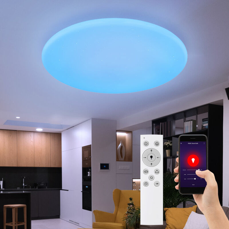 Image of Plafoniera led intelligente per camera da letto con telecomando, lampada da soffitto dimmerabile tramite app, circuito cct cambia colore, 19W 1040lm