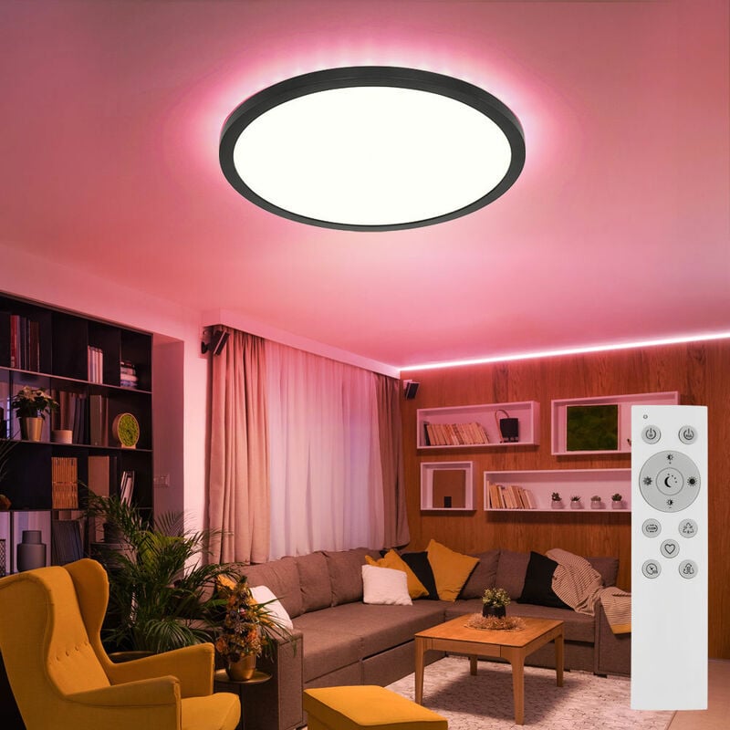 Image of Plafoniera led lampada da bagno lampada da camera da letto lampada da soggiorno, plastica bianco nero, telecomando dimmerabile rgb cambia colore
