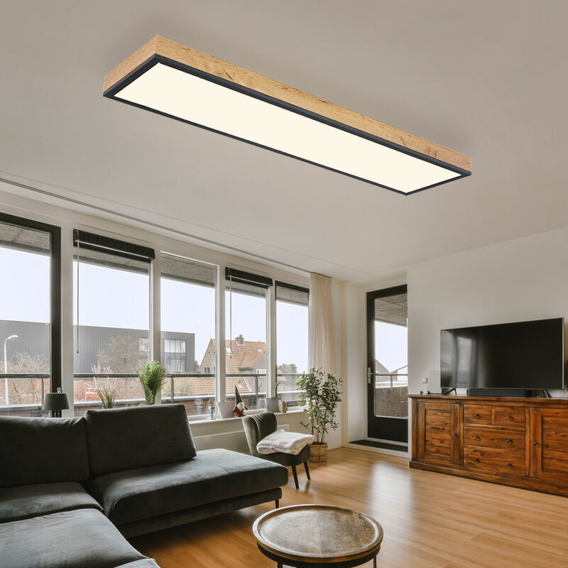 Image of Globo - Plafoniera led Lampada da soffitto con telecomando Lampada da soggiorno in legno cct, luce notturna, alluminio aspetto legno grafite opale,