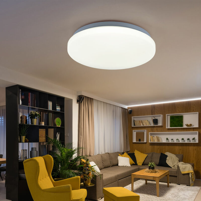 Image of Plafoniera led lampada da soffitto lampada da ingresso soggiorno, metallo plastica bianca rotonda, 20W 1500lm 4000K bianco neutro, d 28 cm