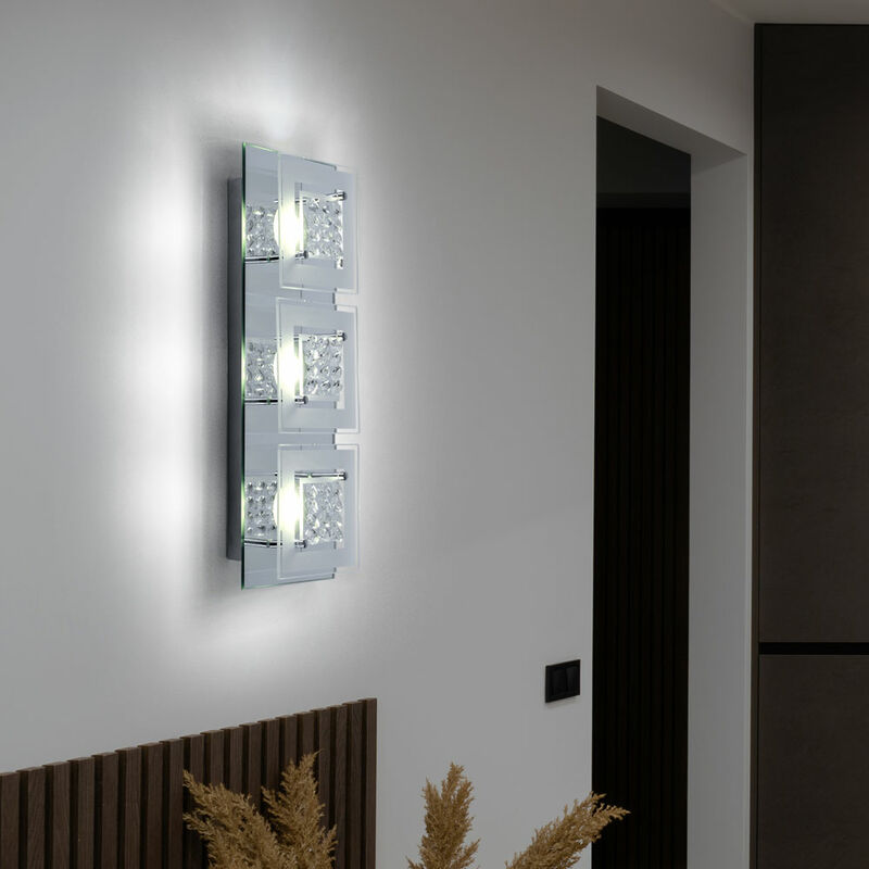 Image of Etc-shop - Plafoniera led lampada da soffitto lampada da soggiorno lampada da cucina lampada da camera, cristalli cromati vetro satinato, 3x 3W 3x