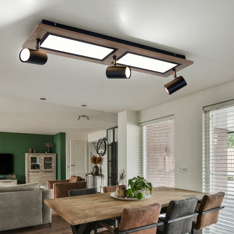 Image of Plafoniera led lampada da soffitto lampada da soggiorno lampada da sala da pranzo lampada da cucina, metallo aspetto legno nero, faretti mobili 3