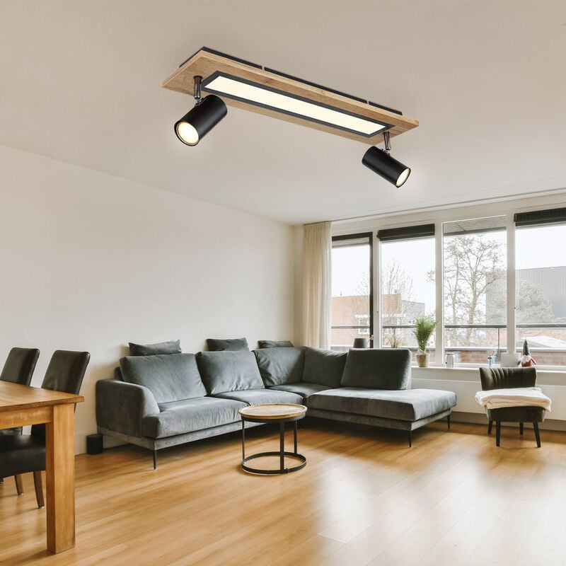 Image of Plafoniera LED lampada da soffitto lampada da soggiorno lampada da sala da pranzo, legno metallo MDF nero, faretto regolabile con funzione di