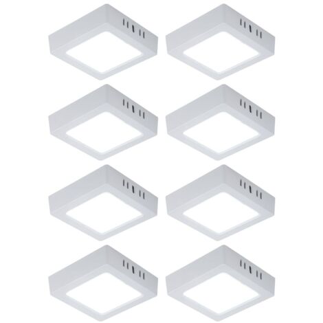 Plafoniera LED Lampada da soggiorno Lampada da corridoio Lampada da parete quadrata per cucina, plastica bianca, 6W 660lm 6500K bianco freddo, L 12 cm, set da 8