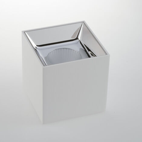 "Plafoniera LED MIG quadrata in alluminio bianco con riflettore cromo 3000K"