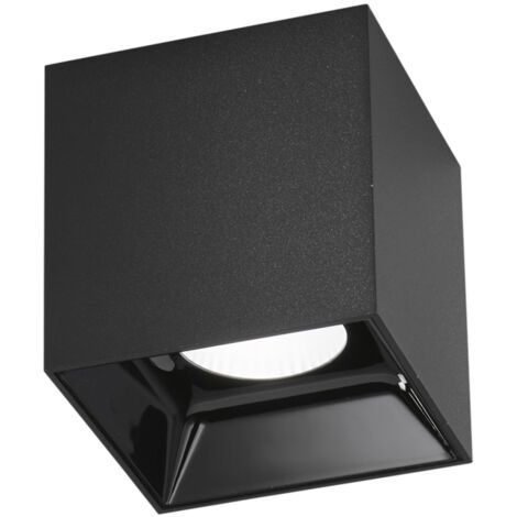 "Plafoniera LED MIG quadrata in alluminio nero con riflettore cromo 4000K"