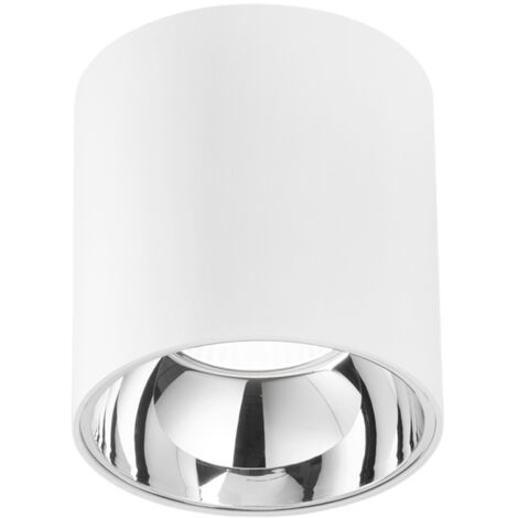 "Plafoniera LED MIG rotonda in alluminio bianco con riflettore cromo 4000K"
