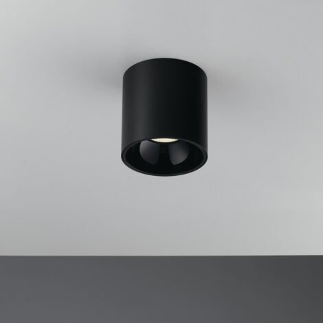 Plafoniera LED MIG rotonda in alluminio nero con riflettore cromo 3000K