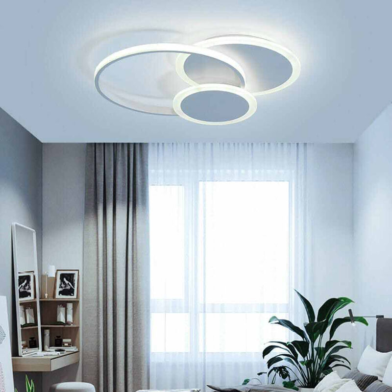 Image of Vetrineinrete - Plafoniera led moderna 37 watt lampada da soffitto 3 cerchi lampadario metallo bianco luce bianca fredda 6500k
