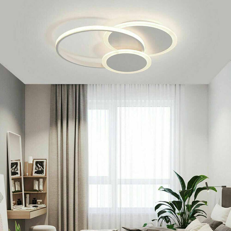Image of Plafoniera led moderna 37 watt lampada da soffitto 3 cerchi lampadario metallo bianco luce naturale 4000k