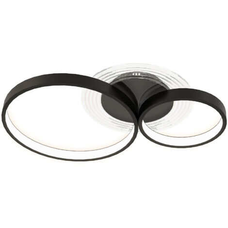 Plafoniera LED Moderna a 3 Anelli 59x8x7,4 cm Potenza 40W in Alluminio e Acrilico Nero