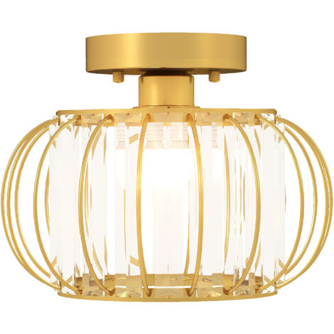 Plafoniera LED Moderna Design a Gabbia Ø27x19 cm con 18 Cristalli Struttura in Metallo Oro