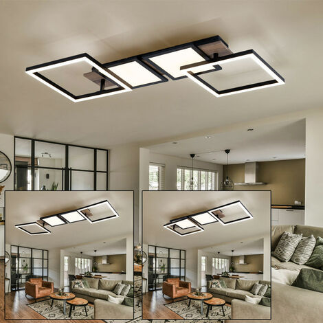 Plafoniera LED plafoniera effetto legno lampada da soggiorno nera con elementi mobili, metallo, 36W 2100lm bianco caldo, LxLxA 100x27x11 cm