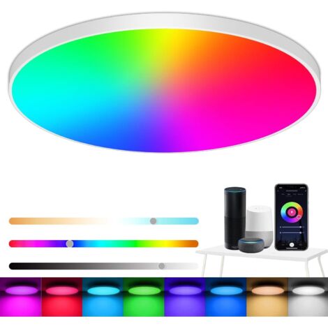 Plafoniera LED RGB dimmerabile, 24W con telecomando, ultrasottile, rotonda, adatta per soggiorno, cameretta, diametro 30 cm, bianca, Wi-Fi