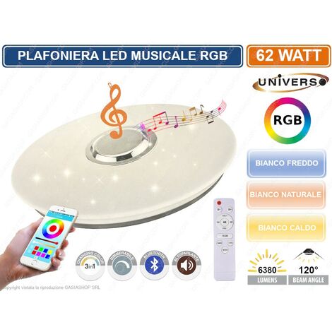 Plafoniera led RGB musicale bluetooth con telecomando lampadario luce muticolore rotonda cerchio bianco da soffitto moderna