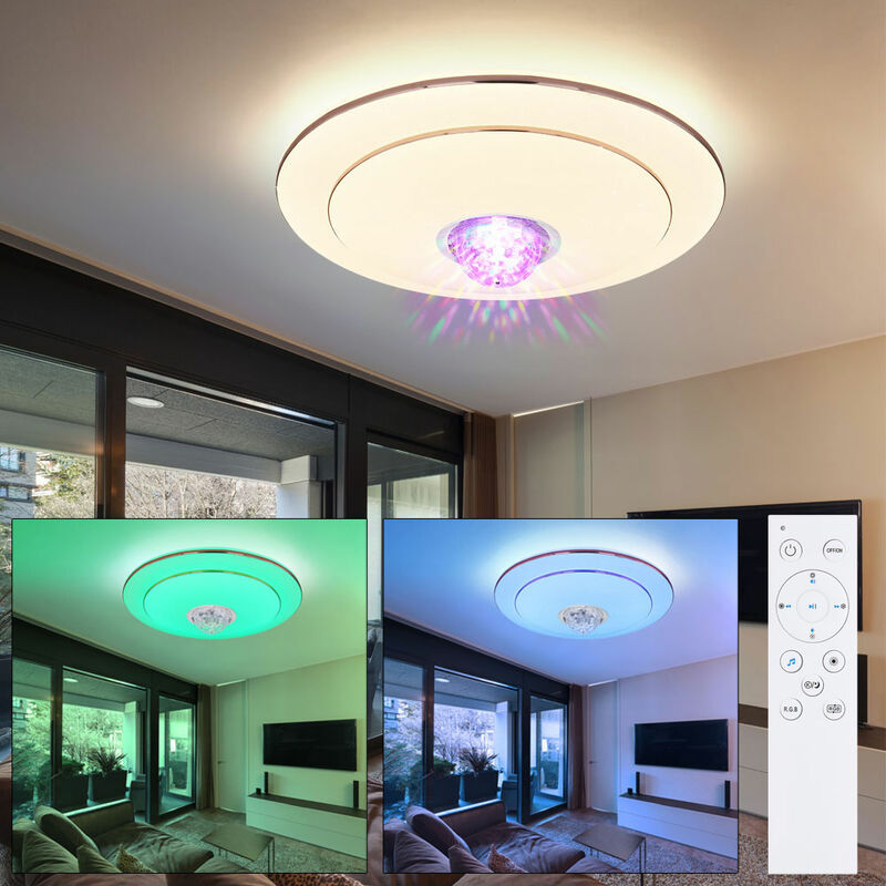 Image of Plafoniera LED RGB telecomando musica plafoniera discoteca palla LED altoparlante luce luce diurna con Bluetooth, metallo, cambio colore,