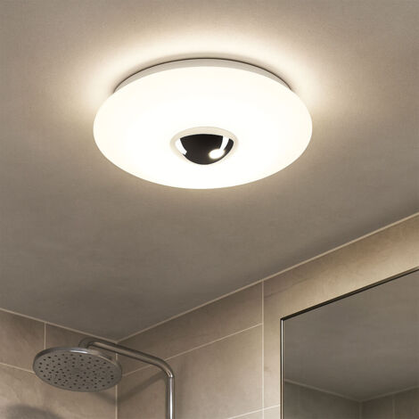 Plafoniera LED rotonda per bagno Lampada da soffitto IP44 cromo opalino, 12W 1200Lm bianco neutro, DxH 29x8 cm