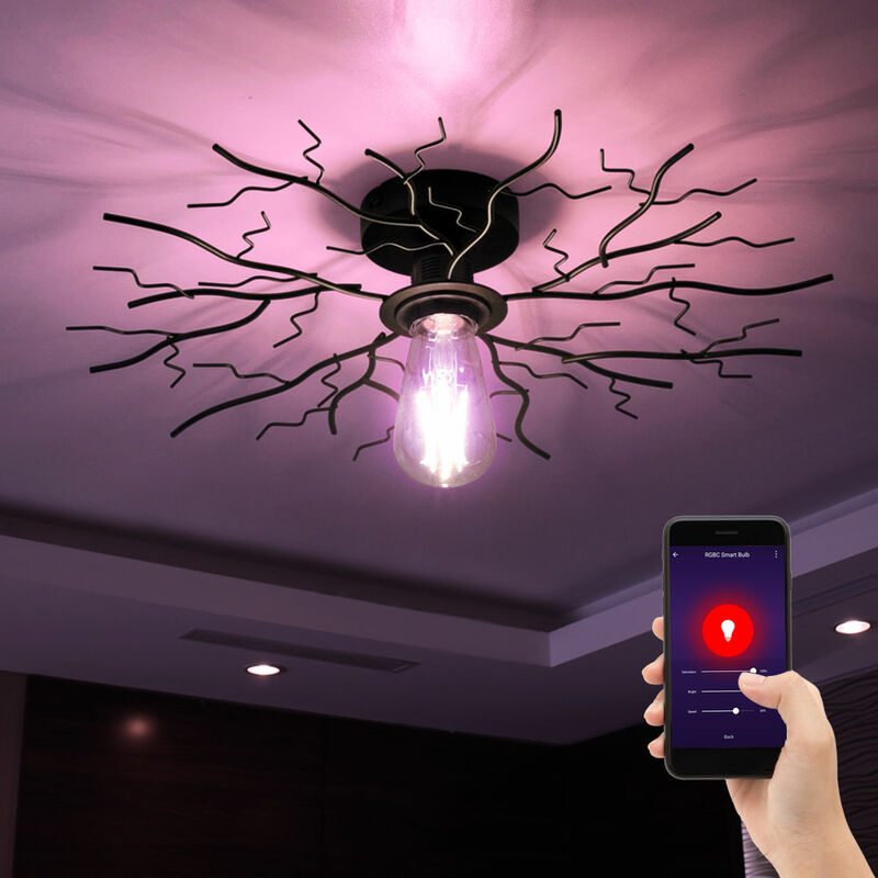 Image of Etc-shop - Plafoniera led Smart lampada da soggiorno nera plafoniera moderna dimmerabile, cambio colore rgb, app e controllo vocale, 10W 806lm bianco