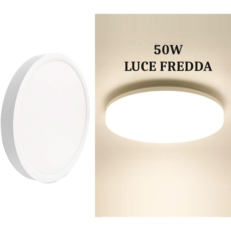Image of Plafoniera led 50w tonda bianco design moderno pannello lampada da soffitto circolare a cerchio rotonda luce fredda naturale Bianco freddo