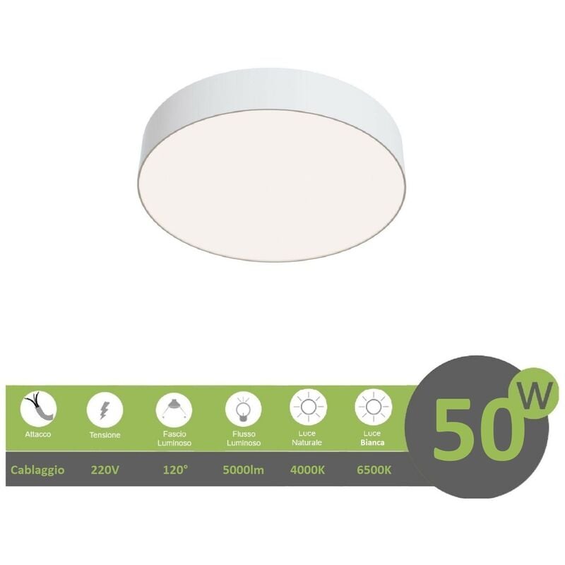 Image of Plafoniera led 50w tonda bianco design moderno pannello lampada da soffitto circolare a cerchio rotonda luce fredda naturale Naturale