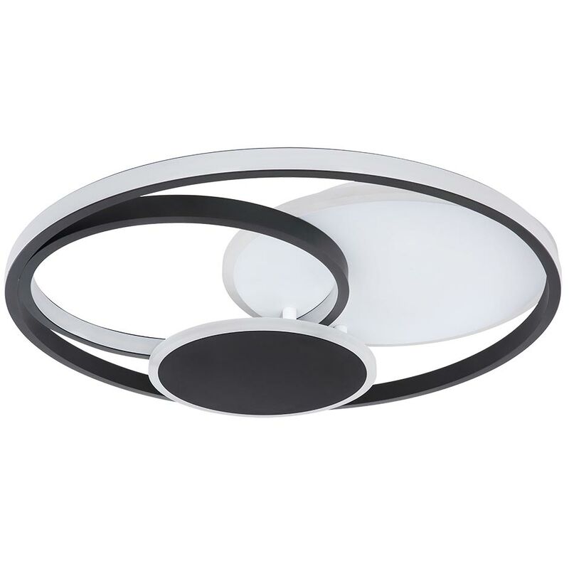 Image of Plafoniera led soggiorno lampada plafoniera ad anelli, circuito cct colori fissabili, metallo, nero bianco, 45W 2150lm 2700-6000K, p x h 49,5 x 7,3 cm