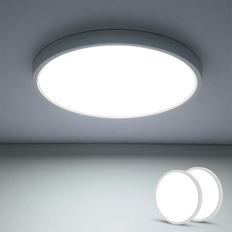 Plafoniera LED ultrasottile 2 pezzi, rotonda bianca 40 cm, luce bianca fredda 36 W 6500 K, PVC