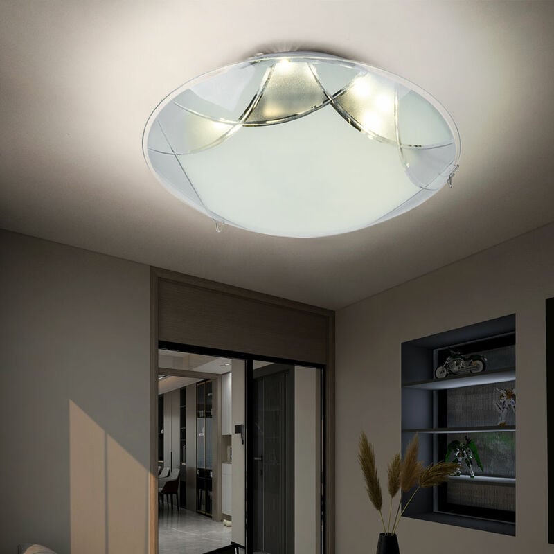 Image of Plafoniera led vetro moderno soggiorno plafoniera cromo plafoniera corridoio luce bianca, nichel opaco opale, 1x led 8W 640Lm bianco caldo, d 25 cm