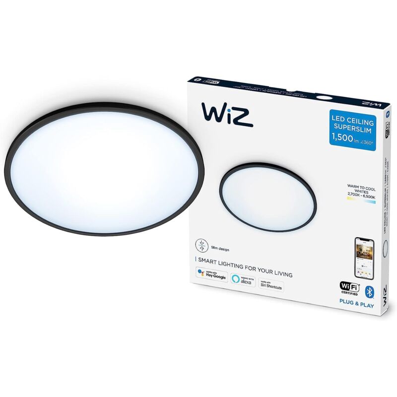 Image of WiZ Plafoniera Smart SuperSlim WiFi, Luce Bianca da Bianca a Fredda Dimmerabile, led Integrato, 16W, Nero, Tecnologia SpaceSense, Controllo Vocale