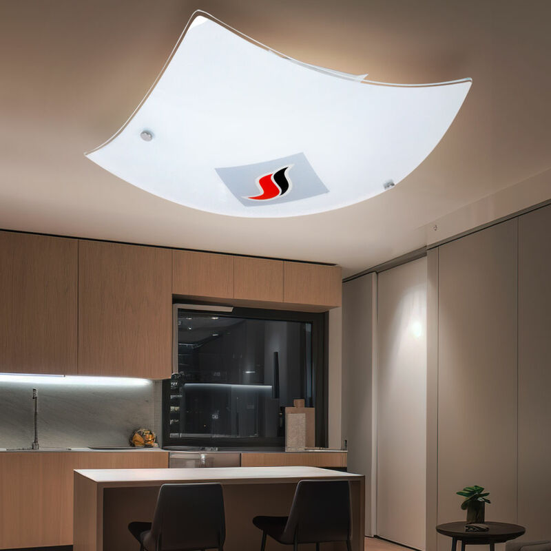 Image of Lampada da soffitto per soggiorno con illuminazione spot in vetro con motivo a fiamma in un set che include lampadine a led