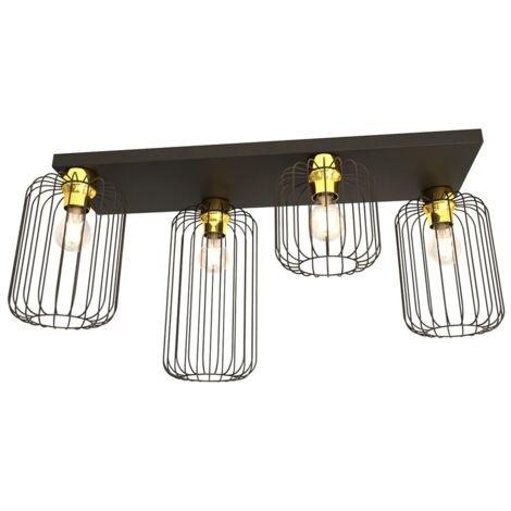 Plafoniera loft gabbia metallo nero oro 4xE27 Emibig